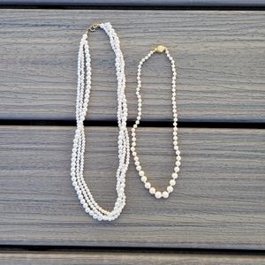 2 White Beaded Necklaces